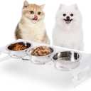 Tilted Raised Elevated Food and Water Bowls Stand for Cat or Small Dogs - Puppy's Clear Acrylic Stainless Steel 3 Dishes Holder for Boy or Girl Pet by WBhonghui (Clear-3bowls)