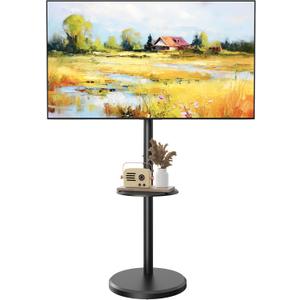 Rolling TV Stand for 10-46 Inch TVs, Small Mobile TV Cart with Shelf and Hidden Wheels,Portrait to Landscape,Modern Floor Mobile TV Stand for Living Room,Height Adjustable,Max VESA 200x200mm (Black)