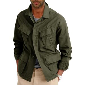 Runcati Mens Lightweight Safari Jacket Button Up Cotton Outdoor Military Cargo Long Sleeve Outwear (Large, Army Green)