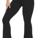 TNNZEET Black Flare Leggings for Women, Crossover Yoga Pants with Pockets Bootcut Flared Leggings (Large)