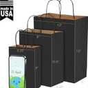 MESHA Black Gift Bags 5.25x3.75x8 Inch 50 Pack Small Black Paper Bags with Handles Bulk for Small Business Birthday Wedding Party Favor