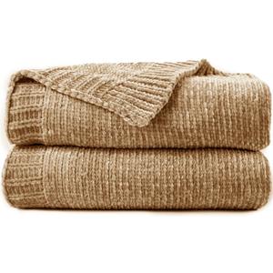 Chenille Throw Blanket for Couch, Cozy Soft Blanket Lightweight Decorative Throw for Living Room Sofa Chair, Stylish Home Decor, Ideal for Gifting, Khaki 50"x60"
