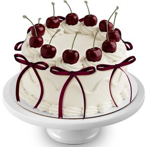 Chunful 24 Pcs Burgundy Cherry Cake Decorations and Bow Fake Cherries Cake Toppers Artificial Fruit Decor for Birthday Party Decorations Valentines Bridal Wedding Party Supplies (Dark Red)