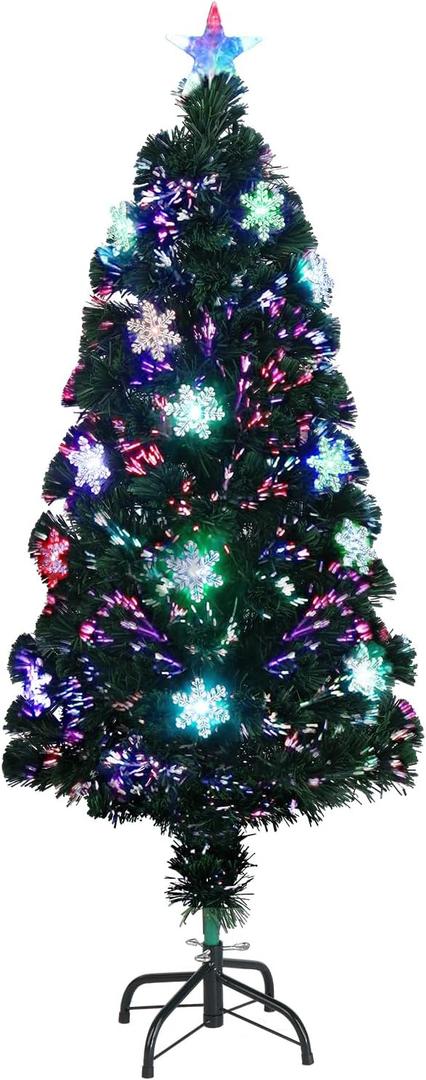 VINGLI 4ft Pre-lit Fiber Optic Artificial Christmas Tree w/Multicolor LED Lights, Snowflakes & Top Star, Small Xmas Tree with Lights Indoor Holiday Home Decoration (3ft 11in)