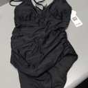 Charmo Tummy Control One Piece Swimsuits for Women Ruched Bathing Suits Criss Cross Strappy Monokini Black Large