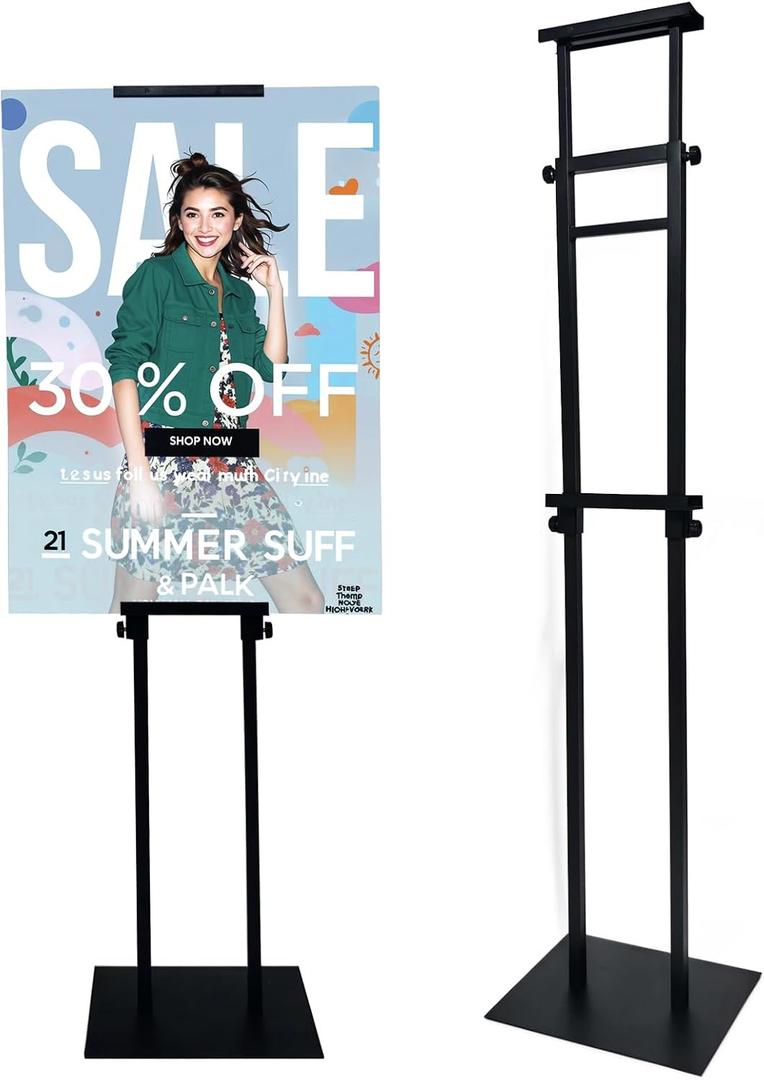 Heavy Duty Adjustable Pedestal Sign Stand, Double Sided Display Stand Adjustable to 80 inches for Poster Board & Foam Board, Column Sign Holder for Business Lobby, Wedding, Event, Black