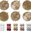 3.15" Large Christmas Ball Ornaments Shatterproof Sparkle Ornaments for Christmas Tree Large Sequin Plastic Hanging Big Tinsel Ball, 6Pcs 80mm (Gold) (Gold)