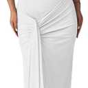 Mojessy Women Bodycon Maxi Dress Sexy Mock Neck Lace Up Bandage Ruched Short Sleeve Long Dress Cocktail Dress (Medium, White)