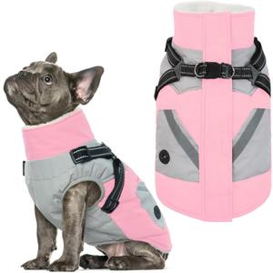 IECOii Dog Winter Coat Waterproof - Pink, Medium - Dog Coat with Harness Built in for Medium Dogs, Thermal Warm Fleece Lined with Zip Up Cold Weather Jacket, Reflective Snowsuit for Outdoor Hiking (Medium(Chest:20.9 in))