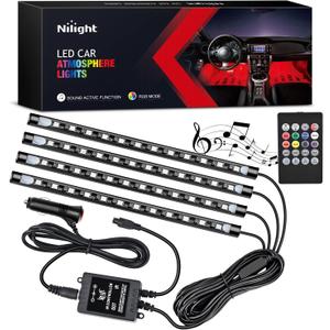 Nilight - TR-06 4PCS 48 LED Interior Lights DC 12V Multicolor Music Car Strip Light Under Dash Lighting Kit with Sound Active Function and Wireless Remote Control, 2 Years Warranty