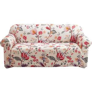 Qubjus Stretch Sofa Cover Printed Couch Cover Patterned with One Separate Cushion Cover for 3 Cushion Couches Sofas Washable Elastic Universal Furniture Protector(Large,Blooming Flower)