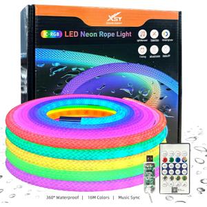 16.4ft LED Neon Rope Lights, Waterproof Music Sync Strip Lights with Remote & APP Control, USB-Powered Flexible Lighting for Christmas Halloween Decor, Gaming Room Bedroom Indoor Outdoor Decoration