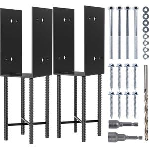 U-Shape 6x6 (Actual 5.6x5.6) Post Base Stainless Steel Heavey Duty Wet Concrete Fence Bracket Deck Railing, Pergola, Porch, Wood Fence, Sheds, Mailbox, Ground Holders Support (2pk Black)