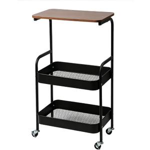 3-Tier Metal Rolling Utility Cart with Walnut-Textured Top on Wheels Craft Cart and Side Table for Bedside, Kitchen, Office, Bathroom & Craft Room