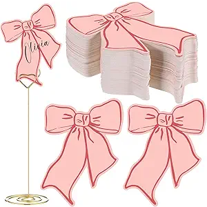 MotiMind  Pink Bow Place Cards Pink Thank You Cards coquette Party Decorations Bow Blank Seat Assignment Label Table Seating Card for Baby shower Wedding Party Buffet