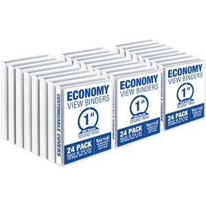 Samsill 1 Inch 3 Ring Binders, Made in USA, Economy Round Ring, Clear View Cover, 200 Sheet Capacity - for School, Home, Office - White, 24 Pack (24-Pack, White)