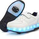 Wooowyet LED Roller Skate Shoes for Kids Boys Girls Light Up Fashion Sneakers Wheels Wheeled USB Rechargeable Hook&Loop (12 Little Kid, White)