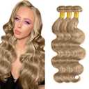 Ash Blonde Bundles Human Hair #22 Body Wave Bundles 24 26 28 Inch Brazilian Virgin Hair Ash Blonde Body Wave 3 Bundle Human Hair Extensions 50 Gram Per Bundle