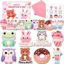 3 x 36 Pack Valentines Day Cards for Kids School  Adorable Die-Cut Animal & Food Classroom Valentines with Pink Envelopes & Stickers, 9 Cute Designs for Boys, Girls & Teachers
