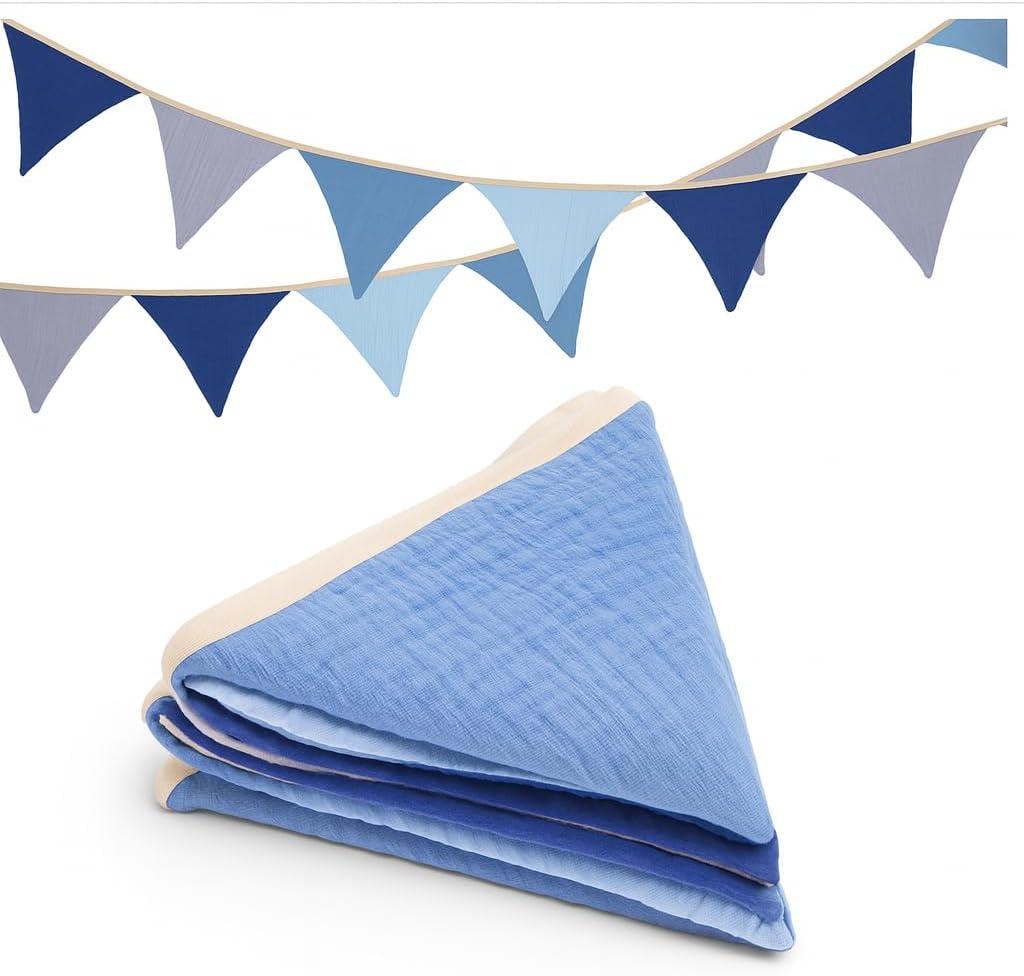 GCQQ Pennant Banner Flags 12Pcs Blue Nursery Triangle Bunting Garland 9Ft Fabric Light Blue Baby Shower Pennant Banner Garlands for Boy Kids Bed Toddler Play Room Nursery Wall Birthday Decor