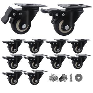 2 Inch Caster Wheels Set of 12, Heavy Duty Casters,with Brake,No Noise Locking Polyurethane (PU) Wheels, for Furniture and Workbench Load 800lbs
