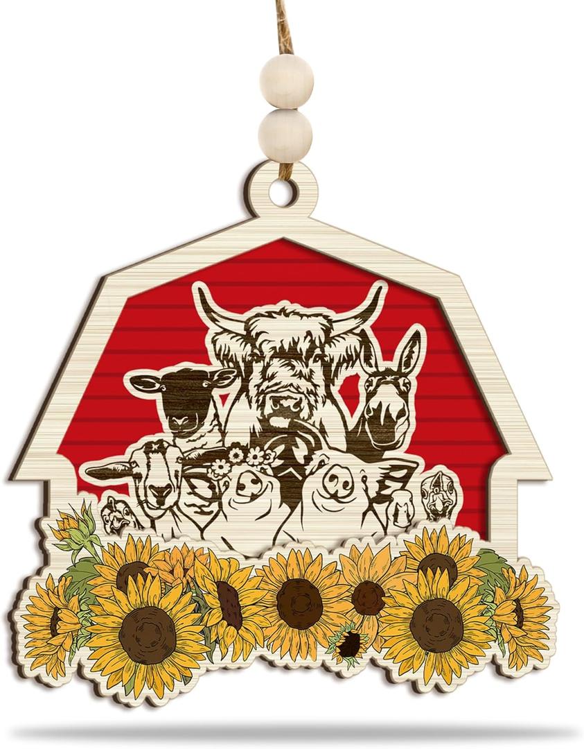 Farmhouse Animals Ornament 2025  Country Christmas Tree Decoration, Farmhouse Wooden Ornament with Cow, Pig, Goat, Sheep, Donkey, and Chicken  Farm Lover