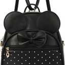 KL928 Girls Mini Backpack Bowknot Polka Dot Cute Daypacks Convertible Shoulder Bag Purse for Women (Black)