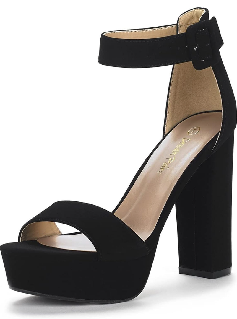 DREAM PAIRS Women's Platform Heel Sandals, Open Toe Ankle Strap Heel Fashion Wedding Party Dress Sandals Shoes Size 5 Black
