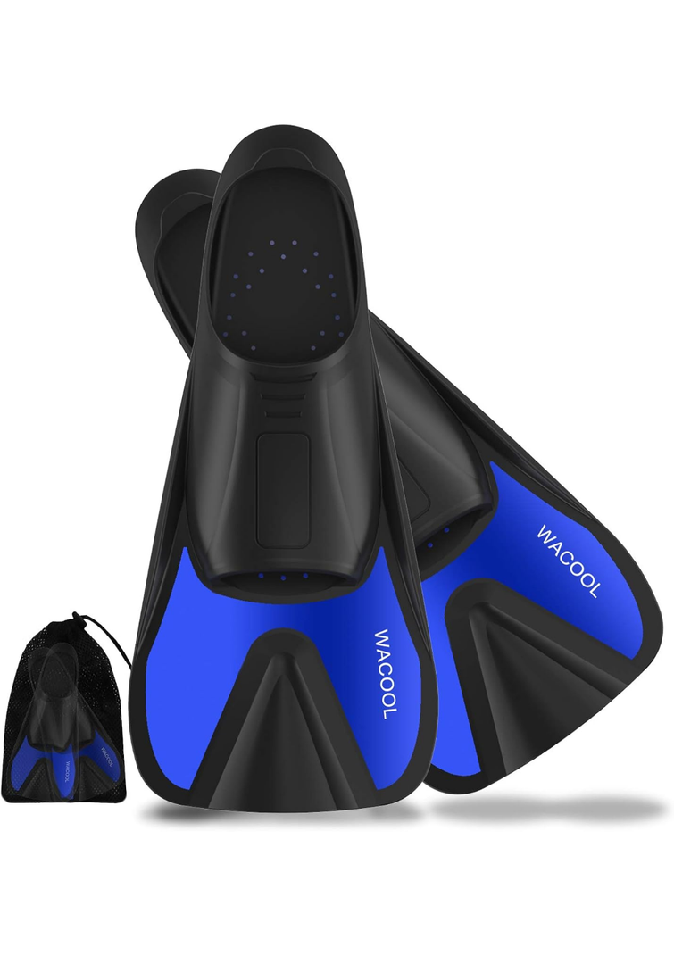 WACOOL Adult Short Light Full Foot Pocket Travel Size Fins Short Blade Fins Flippers for Snorkeling Diving Scuba or Swimming Training L
