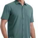 VEBOON Men's Short Sleeve Button Down Shirts Cotton Lightweight Stretch Moisture Wicking Dress Shirt with Pocket (L)