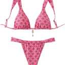 Women's 2 Piece Leopard Floral Bathing Suit Wireless Triangle Swimsuit High Waisted Bikini Sets (XX-Large, Pink)