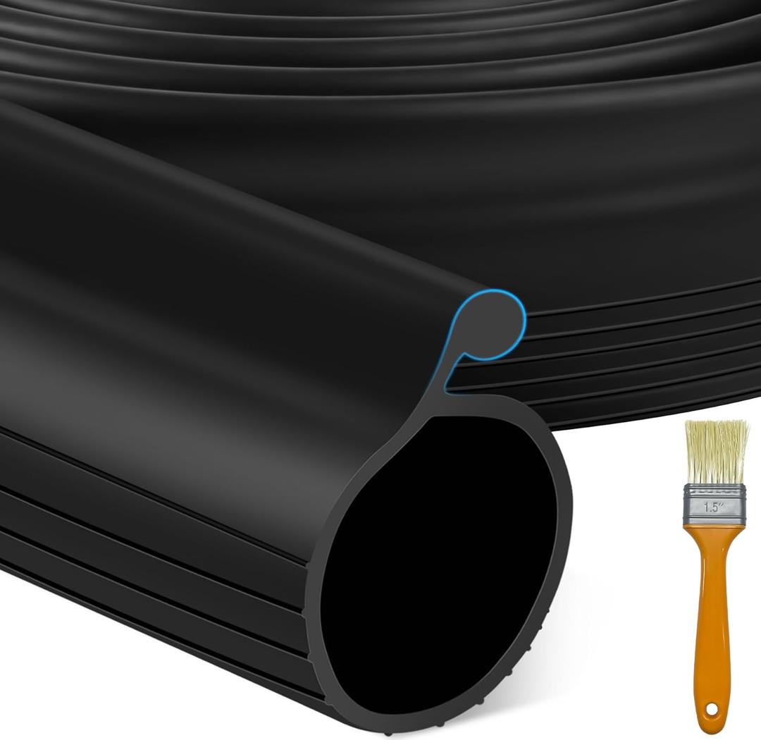 16.5 FT Garage Door Bottom Seal Rubber 0.35" Big P Bulb Bottom Garage Weather Stripping for Single Channel, Flexible Weatherproof Replacement Strip Seal Fits 16.5FT Wide, Black