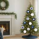 Soulchen 12 Pcs Football Ornaments Set 3.15 Inch Hanging Ball Ornaments Sports Football Themed Birthday Decor with Star Helmet Foam Finger Classic Blue and Grey Color (Transparent Thread)