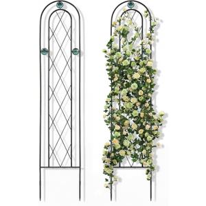 2 Pack 4' H x 10" W Metal Arched Garden Trellis for Potted Climbing Plants Outdoor Rustic Black Coating Iron Wire Lattices Grid Panels for Vine Pergola Cucumbers Vegetables Flower Support, 47.64 H x 10 W inches
