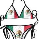 Flag of Mexico Sexy Boxing Bikini Women Halterneck Top and Set Swimsuits Beach Swimming, Black, One Size