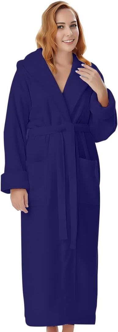 Cotton Terry Robes for Women and Men, Terry Shawl Collar Bathrobe, ONE SIZE - UNISEX Men & Women Spa Robe (Navy Blue)