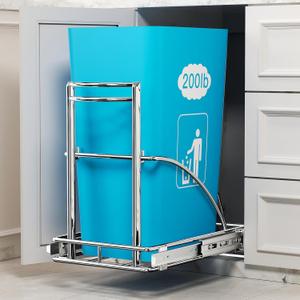 Under Sink Trash Can 7-13Gal 50Qt Pull Out Trash Bin Under Cabinet Trash Can Pull Out Kit 13" Wx17 Hx17 D, Sliding Garbage Can Under Counter, No Can Include (Silver)