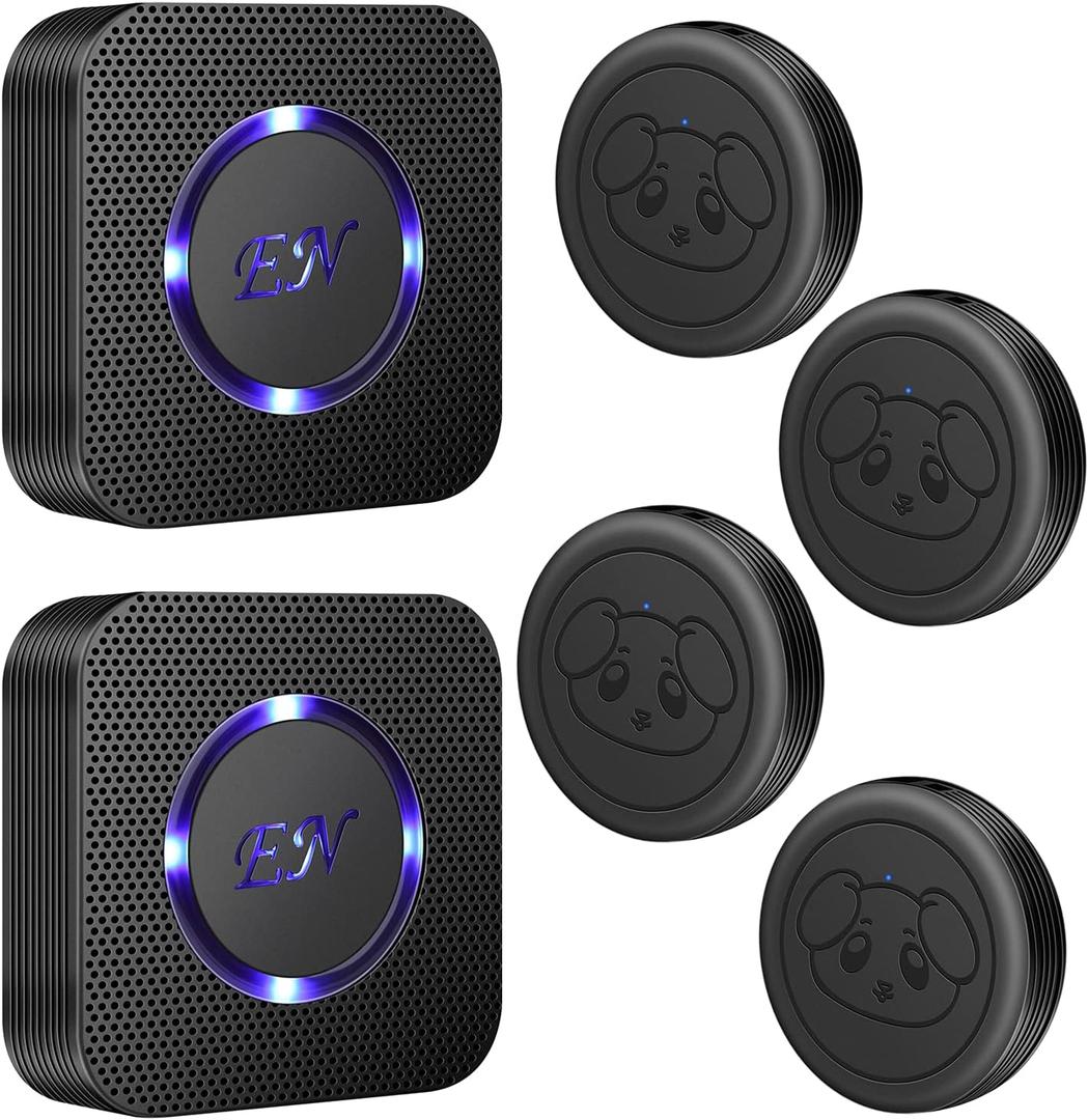 EverNary Dog Door Bell Wireless Doggie Doorbells for Potty Training with Waterproof Touch Button Dog Bells Included 2 Receivers and 4 Transmitters, Black