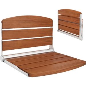 Folding Shower Seat Bench Wall Mounted Teak Foldable Shower Seat Chair for Inside Shower Fold Down for Small Spaces, Teak Wood 400lbs Max Load for Inside Shower 17.5"