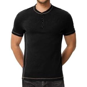 Dokotoo Men Men's Men's Henley Shirts Long Sleeve Casual Classic Tee Cotton Button Up Henley T-Shirts Black, XX-Large