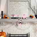 Pink Halloween Decorations 5PCS Table Centerpieces, Cute Girlie Tabletop Halloween Decor for Tiered Tray Shelf Mantel Fire Place Office Desk Rustic Farmhouse Wood Faux Book Stack and Ghosts Sign