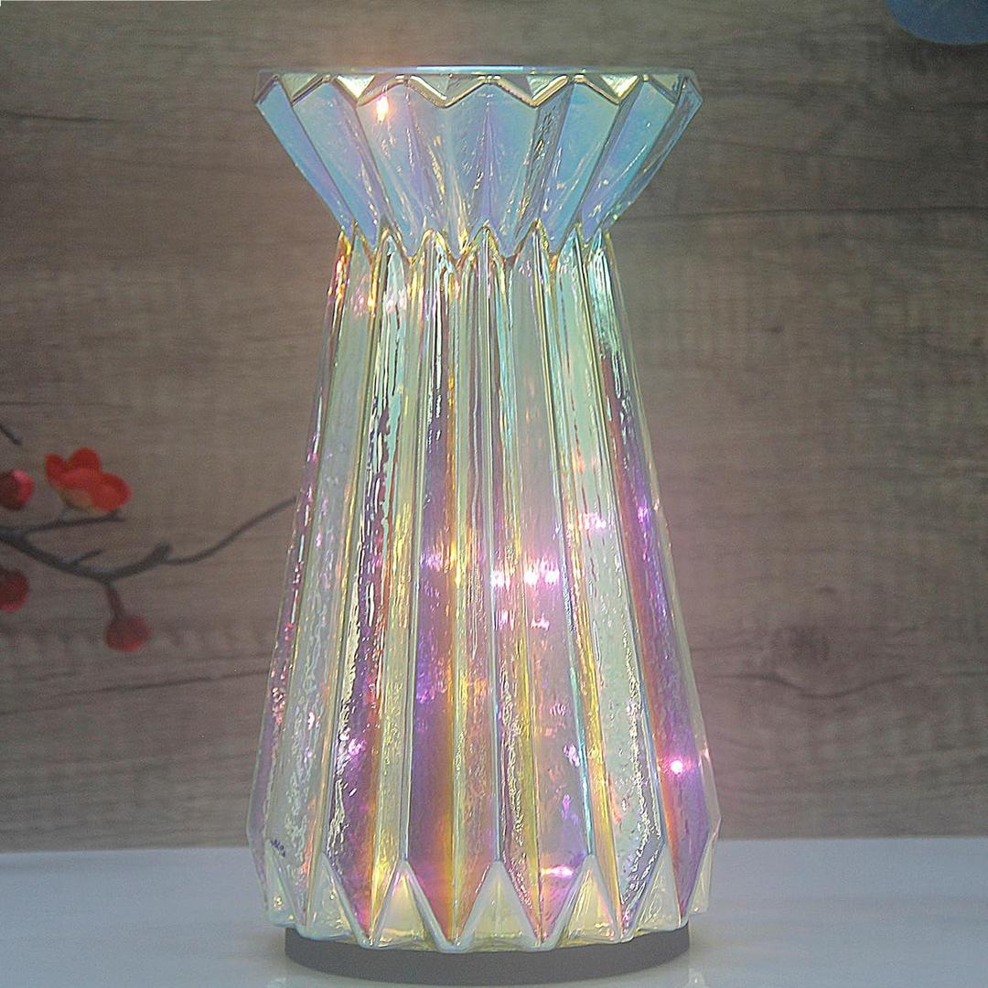 Mercury Glass Pillar Candle Pedestal Holders with Fairy Lights, Lighted up Candle Holder for Pillar Candle, Candlestick Holders with Timer for Wedding Home Dining Table Xmas (Colorful)