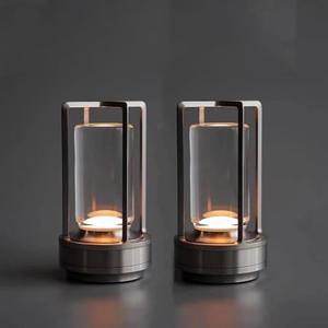 PIKAFOX 2 Pack Crystal Lantern lamp with Touch Dimming, Rechargeable LED Table Lamp, 3-Color Adjustable Brightness, 4200mAh Battery Powered Desk Light for Bedroom, Restaurant, Outdoor