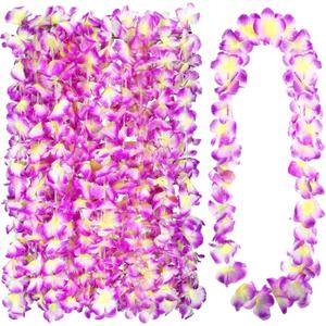 Hoteam 24 Counts Purple Hawaiian Leis Necklace Tropical Flower Lei Floral Luau Party Decorations Hawaiian Flower Luau Necklaces Hula Dance Garland Headbands for Beach Birthday Wedding Party Favors
