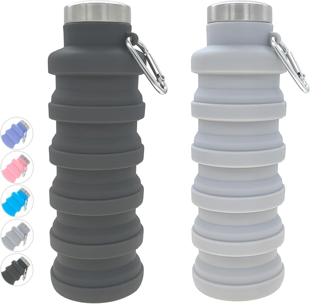 YCT Collapsible Water Bottle 17oz500mlTravel Portable Sport Water BottleReusable Silicone Foldable Water Bottles for Gym Camping Hiking (Black+Grey)