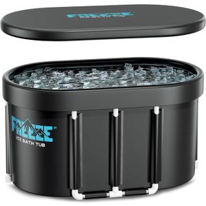 XL 129 Gals Oval Ice Bath Tub with Cover for Athletes, Portable Cold Plunge Tub for Cold Water Therapy and Recovery, Great for Home Gyms Use (Black)