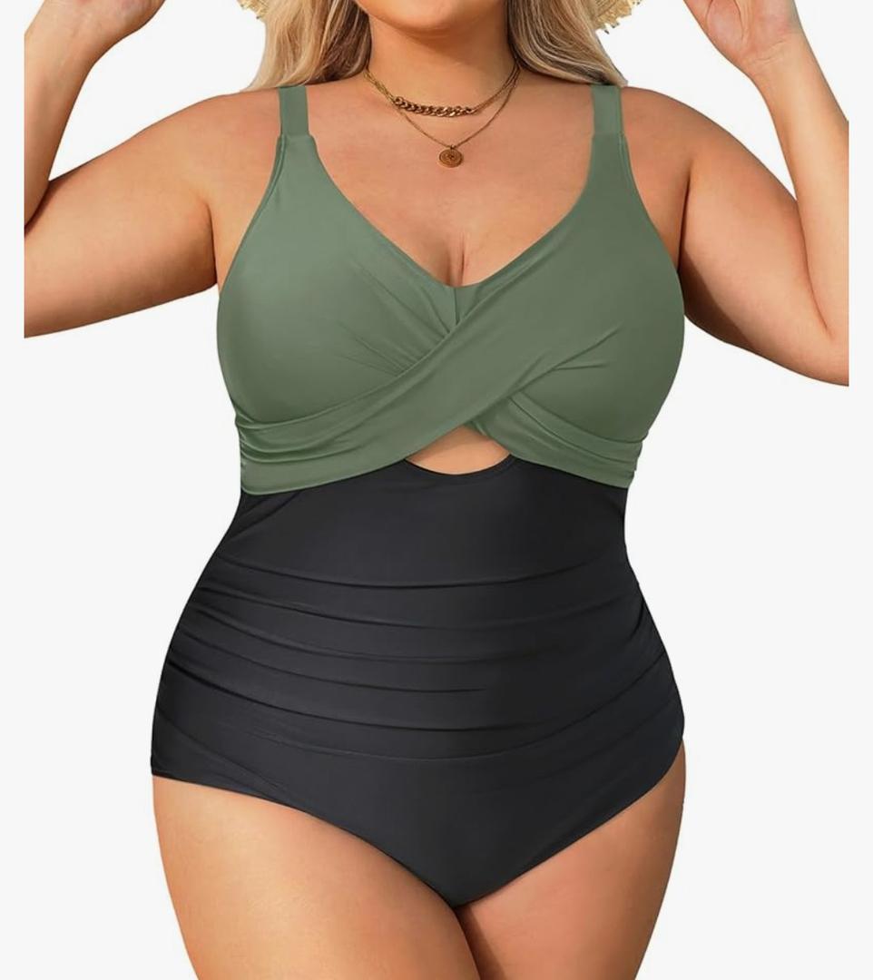 Daci Plus Size One Piece Swimsuits - Tummy Control Bathing Suit for Women Cutout Swimwear XXL