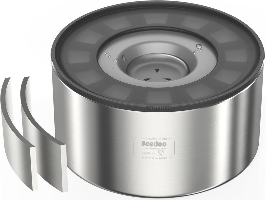 1Gallon No Spill Water Bowl for Dogs, Double-Wall Stainless Steel with Splash-Proof Paws Lid and Floating Disk, Non-Slip Base, Easy to Clean Slow Water Feeder for Large Medium Dogs (3.8L, Grey)