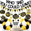 Black and Gold Goodbye Party Decorations - Farewell Decor Balloons + "Who Said You Could Leave" Banner + Hanging Swirls + Cupcake Topper Going Away Supplies