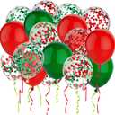 50 Pcs 12 Inch Red and Green Confetti Balloons Christmas Balloons with Ribbons Christmas Party Decorations for Xmas Color Themed Party New Year Baby Shower Birthday Party Supplies